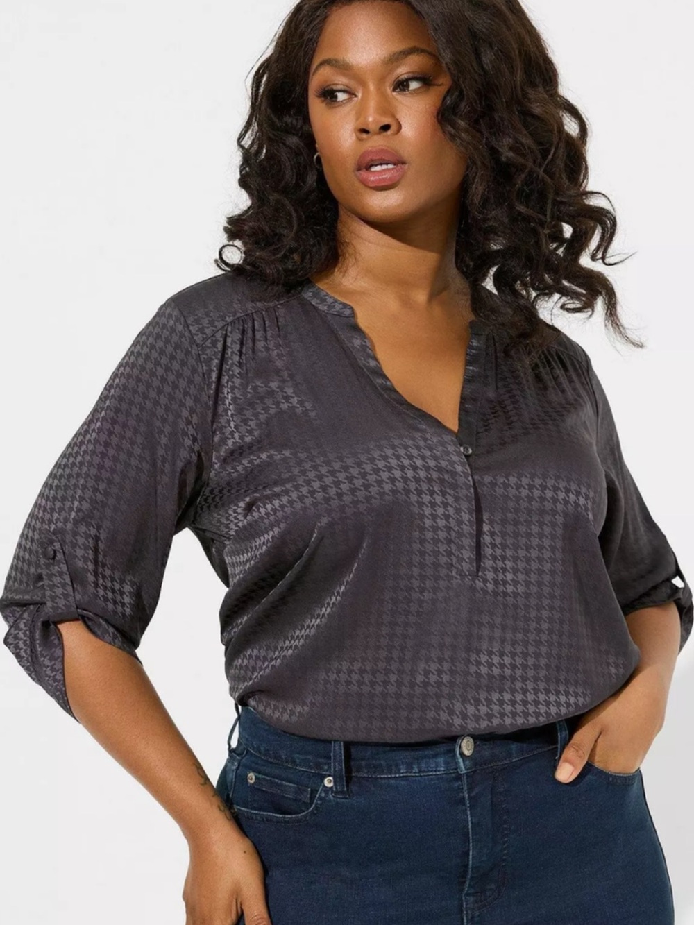 Torrid Womens Harper Satin Jacquard Top Size 1X Gray Pullover Office Career